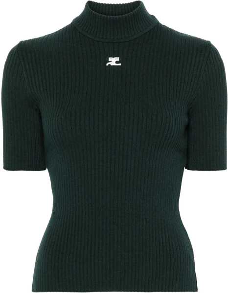 Pulovere COURRGES Ribbed Turtleneck Sweater With Monogram Green Femei (BM 19248701) 1