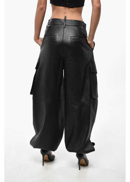 Pantaloni casual DSQUARED2 Leather Baggy Fit Cargo Pants Black Femei (BM 19248704) 3