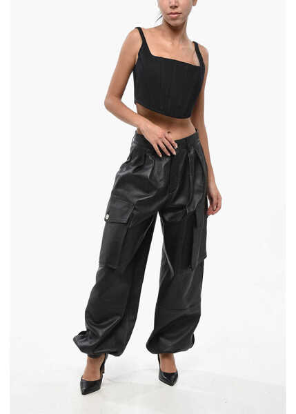 Pantaloni casual DSQUARED2 Leather Baggy Fit Cargo Pants Black Femei (BM 19248704) 4