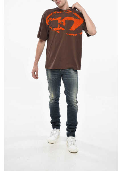 Tricouri Diesel Red Tag Crew Neck T-Shirt With Flocked Print Brown Barbati (BM 19248710) 4