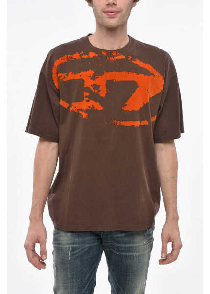 Tricouri Diesel Red Tag Crew Neck T-Shirt With Flocked Print Brown Barbati (BM 19248710) 1