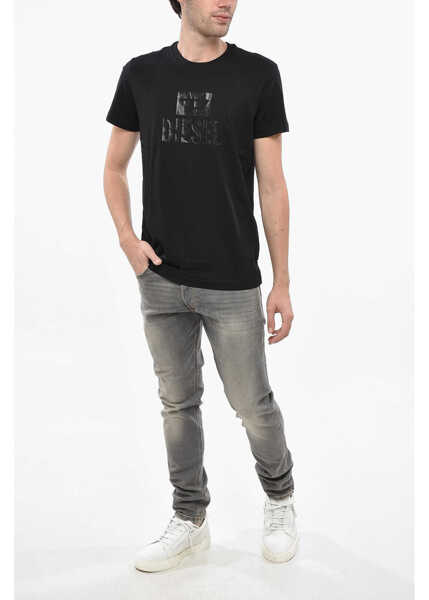 Tricouri Diesel Crew Neck T-Shirt With Ton Sur Ton Logo Black Barbati (BM 19248719) 4