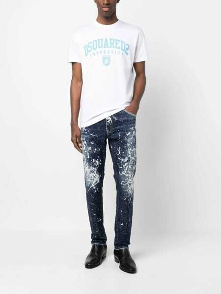 Blugi slim fit DSQUARED2 Bleached Effect Skater Jeans With All-Over Rhinestones 17Cm Blue Barbati (BM 19248731) 2
