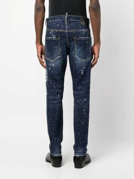 Blugi slim fit DSQUARED2 Bleached Effect Skater Jeans With All-Over Rhinestones 17Cm Blue Barbati (BM 19248731) 4
