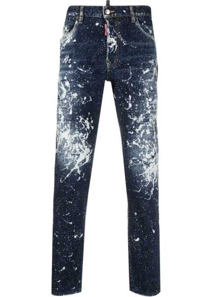 Blugi slim fit DSQUARED2 Bleached Effect Skater Jeans With All-Over Rhinestones 17Cm Blue Barbati (BM 19248731) 1