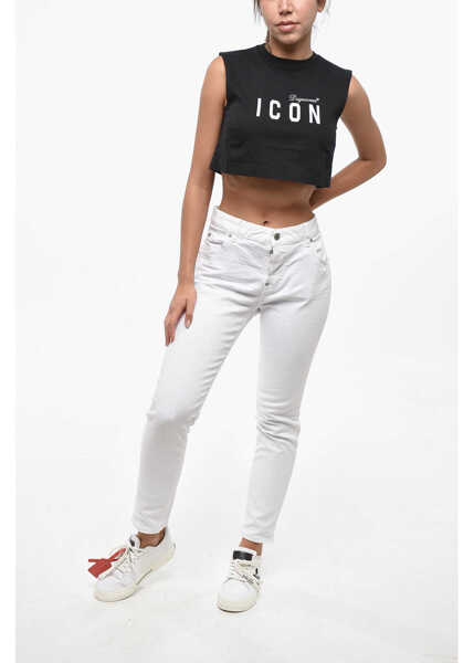 Bluze DSQUARED2 Icon Open Back Cropped Tank Top Black Femei (BM 19248734) 4