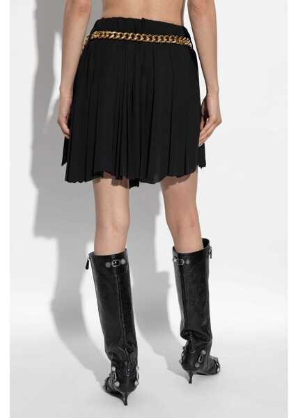 Fuste scurte Balenciaga Pleated Miniskirt With Chain Detail Black Femei (BM 19248749) 4