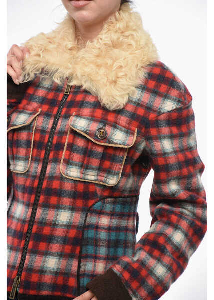 Jachete DSQUARED2 Checked Flannel Jacket With Real Fur Collar Multicolor Femei (BM 19248752) 2