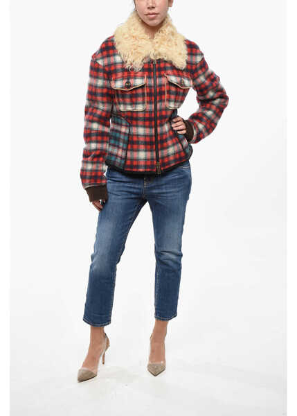 Jachete DSQUARED2 Checked Flannel Jacket With Real Fur Collar Multicolor Femei (BM 19248752) 4