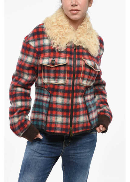 Jachete DSQUARED2 Checked Flannel Jacket With Real Fur Collar Multicolor Femei (BM 19248752) 1