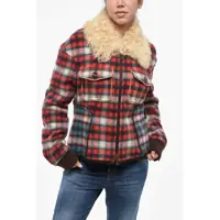 Jachete Checked Flannel Jacket With Real Fur Collar Femei