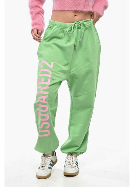 Pantaloni de trening DSQUARED2 Fleeced-Cotton V-Icon L.a. Joggers With Side Logo Green Femei (BM 19248857) 1
