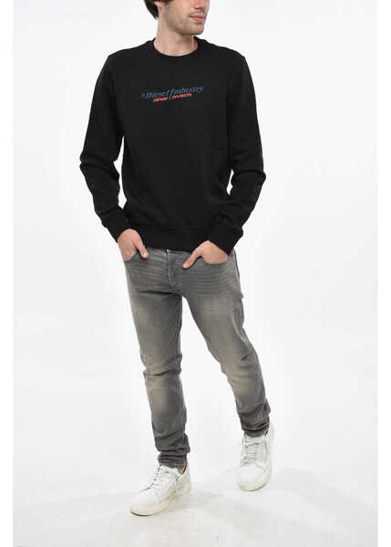 Bluze de trening Diesel Brushed Cotton Industry Crew Neck Sweatshirt With Embossed P Black Barbati (BM 19248863) 4