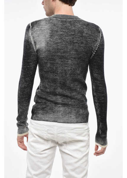 Pulovere Diesel Essentials Ribbed Wool K-Atullus Sweater With Front Logo Black & White Barbati (BM 19248866) 2