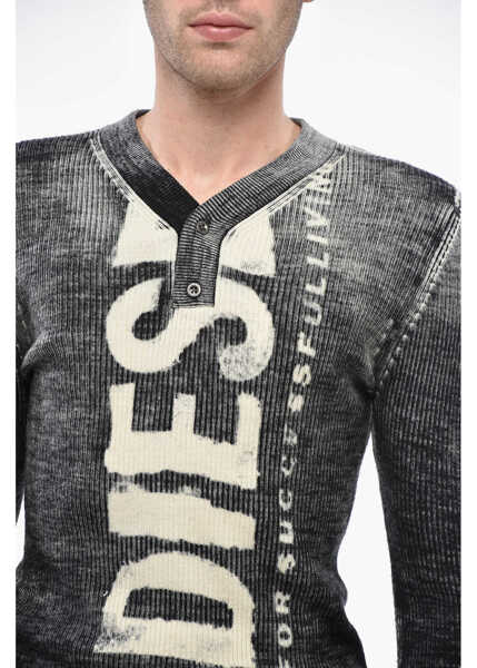 Pulovere Diesel Essentials Ribbed Wool K-Atullus Sweater With Front Logo Black & White Barbati (BM 19248866) 3