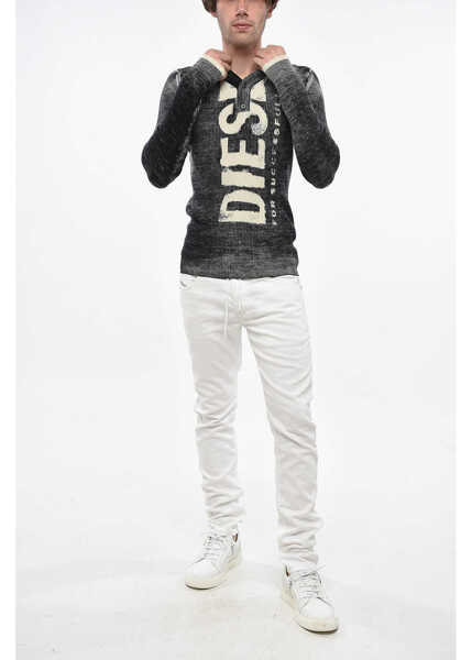 Pulovere Diesel Essentials Ribbed Wool K-Atullus Sweater With Front Logo Black & White Barbati (BM 19248866) 4