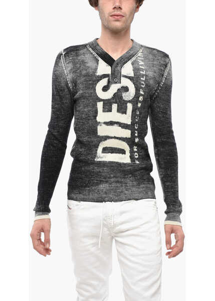 Pulovere Diesel Essentials Ribbed Wool K-Atullus Sweater With Front Logo Black & White Barbati (BM 19248866) 1