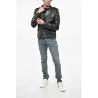 Geci biker pentru Barbati - Geci biker DSQUARED2 Leather Biker Jacket With Logoed Buttons Black Barbati (BM 19248875) - B-mall.ro