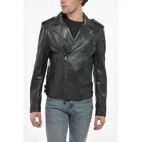 Geci biker Leather Biker Jacket With Logoed Buttons Barbati