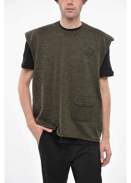 Pulovere casual DSQUARED2 Virgin Wool Crew-Neck Vest With Pocket Green Barbati (BM 19248881) 1