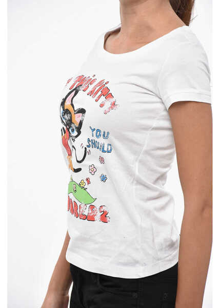 Tricouri DSQUARED2 Printed Scoop Fit Crew-Neck T-Shirt White Femei (BM 19248926) 2