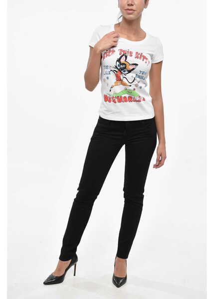 Tricouri DSQUARED2 Printed Scoop Fit Crew-Neck T-Shirt White Femei (BM 19248926) 4