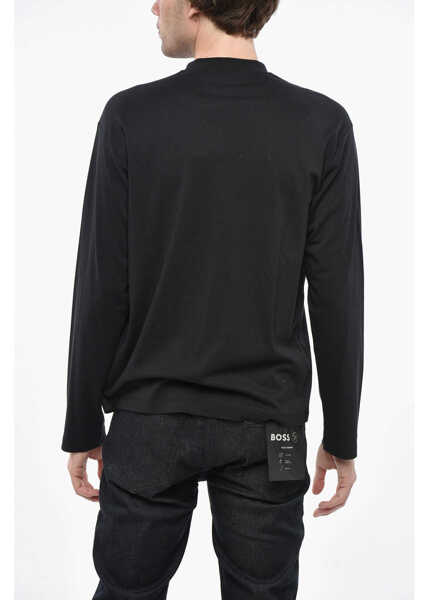 Tricouri Salvatore Ferragamo Long Sleeved Cotton And Silk Crew-Neck T-Shirt Black Barbati (BM 19248953) 2