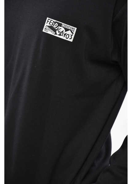 Tricouri Salvatore Ferragamo Long Sleeved Cotton And Silk Crew-Neck T-Shirt Black Barbati (BM 19248953) 3