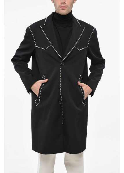 Paltoane DSQUARED2 Relaxed Fit Rock And Roll Coat With Studs Black Barbati (BM 19248959) 1