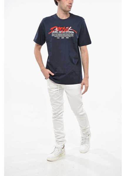 Tricouri Diesel Crew Neck Cotton T-Shirt With Embossed Logo Blue Barbati (BM 19248968) 4