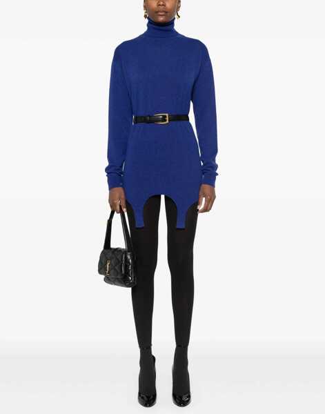 Pulovere Saint Laurent Cashmere Turtleneck Sweater With Garter Strap Blue Femei (BM 19248974) 2