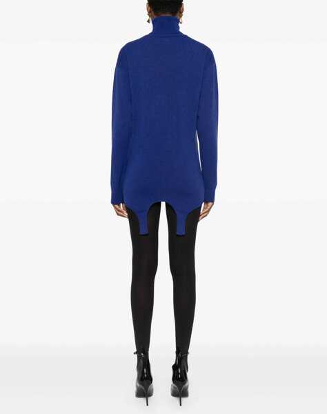Pulovere Saint Laurent Cashmere Turtleneck Sweater With Garter Strap Blue Femei (BM 19248974) 4