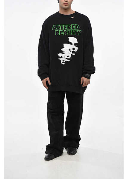 Bluze de trening Raf Simons Vintage Effect Altered Reality Crew-Neck Sweatshirt With Fro Black Barbati (BM 19248977) 4