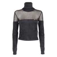 Pulovere Elisabetta Franchi Elisabetta Franchi Black Turtleneck Sweater With Semi-Transparent Insert