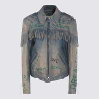 Geci Golden Goose Light Blue Leather Jacket Femei