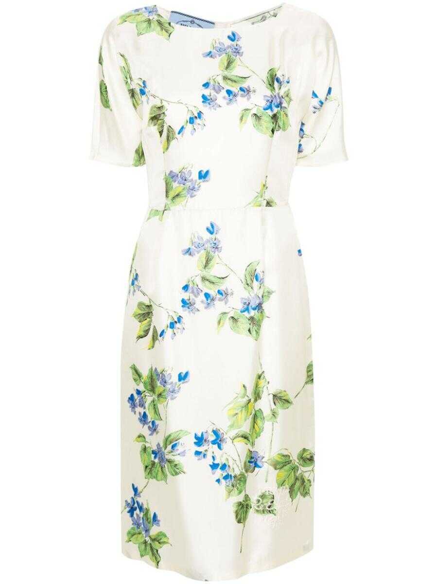 Rochii Prada Prada Floral-Print Twill Dress TALCO Femei (BM 19253595) 1