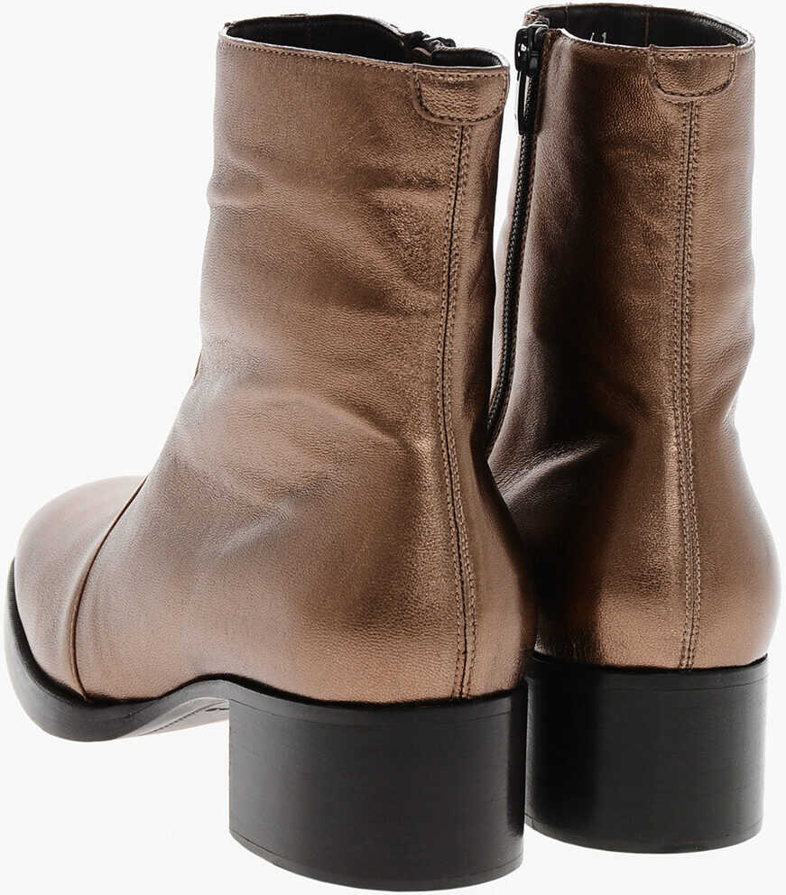 Ghete DSQUARED2 Lam Leather Vintage Booties With Inner Zip Brown Barbati (BM 19253885) 2