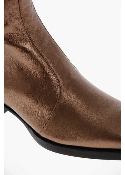 Ghete DSQUARED2 Lam Leather Vintage Booties With Inner Zip Brown Barbati (BM 19253885) 4