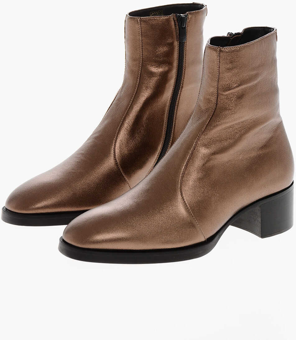 Ghete DSQUARED2 Lam Leather Vintage Booties With Inner Zip Brown Barbati (BM 19253885) 1