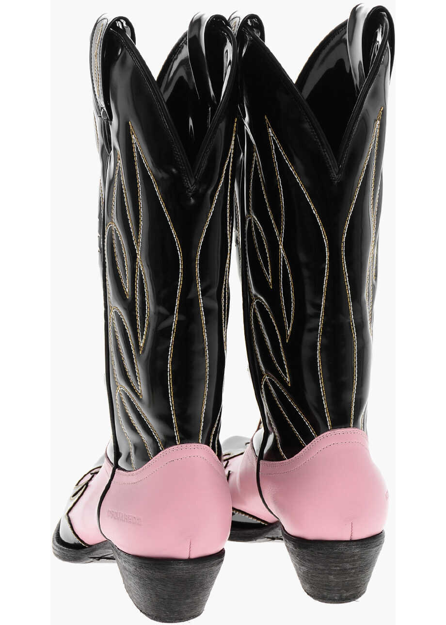 Cizme casual DSQUARED2 Two-Tone Brushed Leather Cowboy Western Boots Black Barbati (BM 19253903) 2