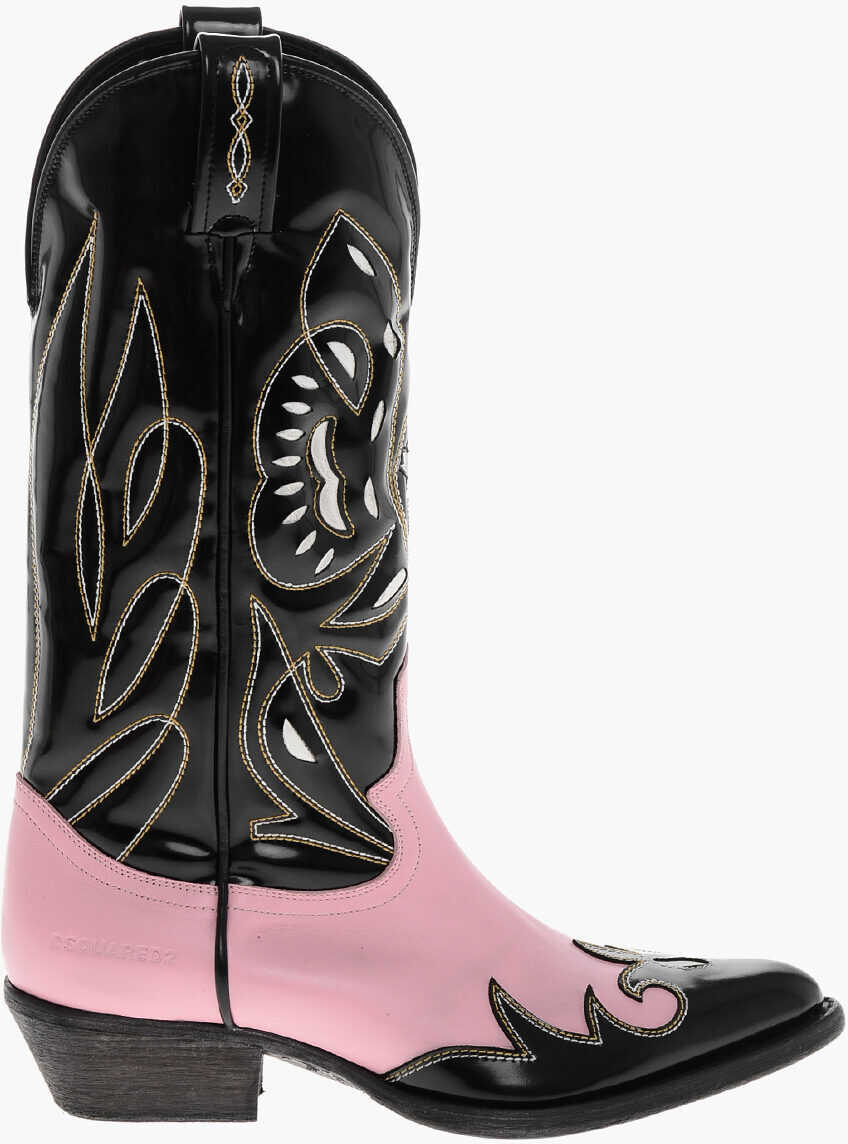 Cizme casual DSQUARED2 Two-Tone Brushed Leather Cowboy Western Boots Black Barbati (BM 19253903) 3