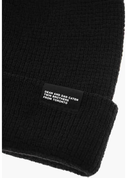 Caciuli DSQUARED2 Solid Color Wool Beanie With Contrasting Patch Black Barbati (BM 19254062) 2