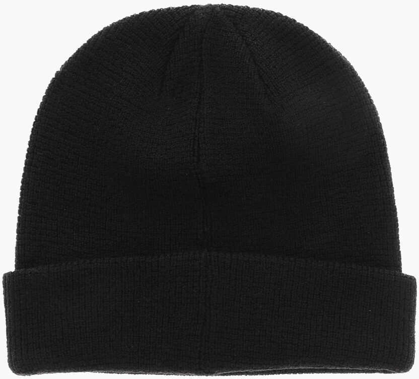 Caciuli DSQUARED2 Solid Color Wool Beanie With Contrasting Patch Black Barbati (BM 19254062) 3