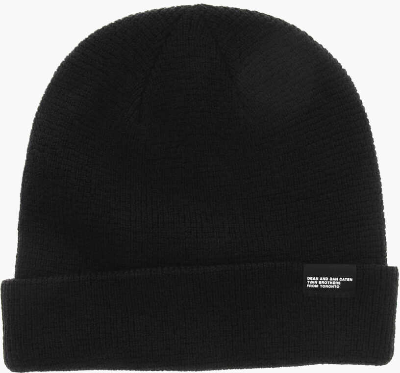 Caciuli DSQUARED2 Solid Color Wool Beanie With Contrasting Patch Black Barbati (BM 19254062) 1