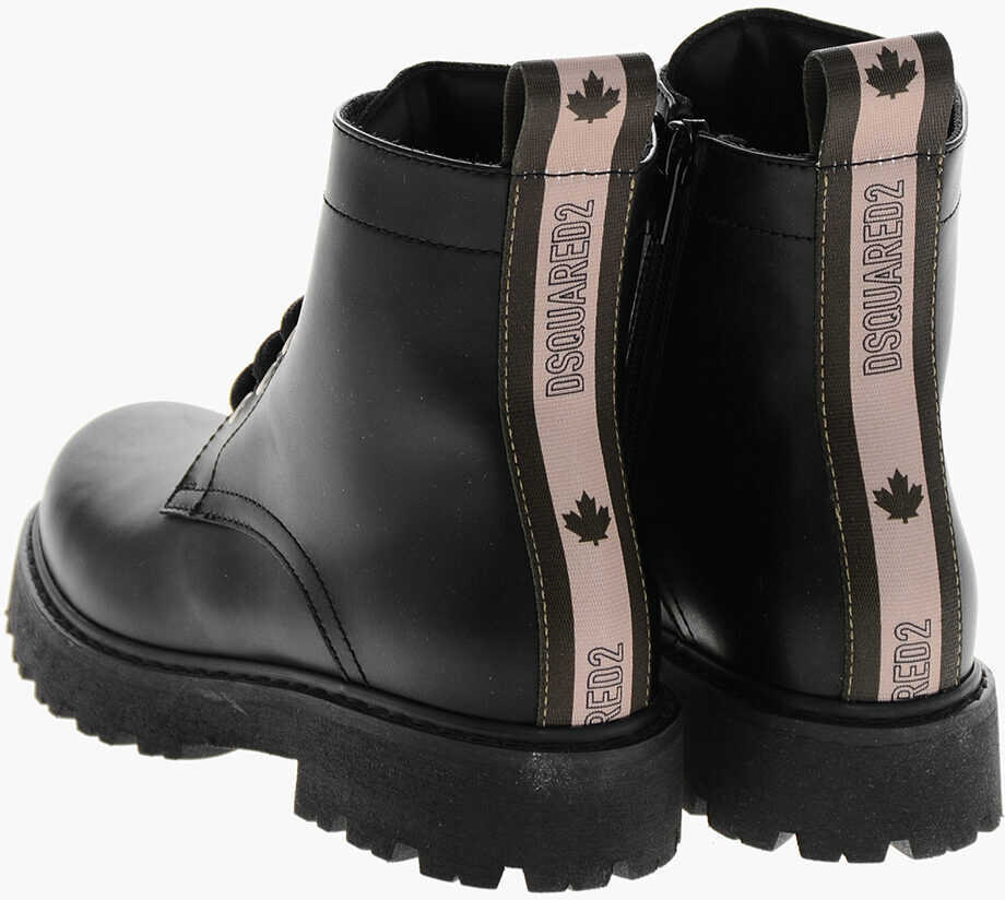 Cizme de iarna DSQUARED2 Leather Combat Booties With Inner Zip And Tape Detail Black Baieti (BM 19254113) 2