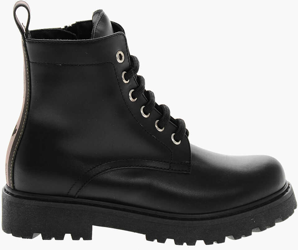 Cizme de iarna DSQUARED2 Leather Combat Booties With Inner Zip And Tape Detail Black Baieti (BM 19254113) 3