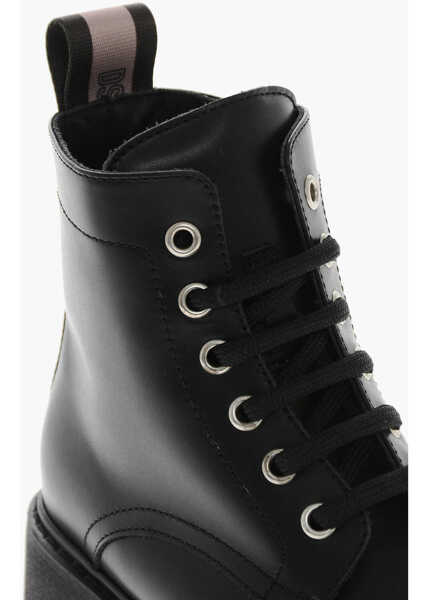 Cizme de iarna DSQUARED2 Leather Combat Booties With Inner Zip And Tape Detail Black Baieti (BM 19254113) 4