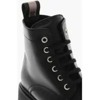 Cizme de iarna pentru Baieti - Cizme de iarna DSQUARED2 Leather Combat Booties With Inner Zip And Tape Detail Black Baieti (BM 19254113) - B-mall.ro