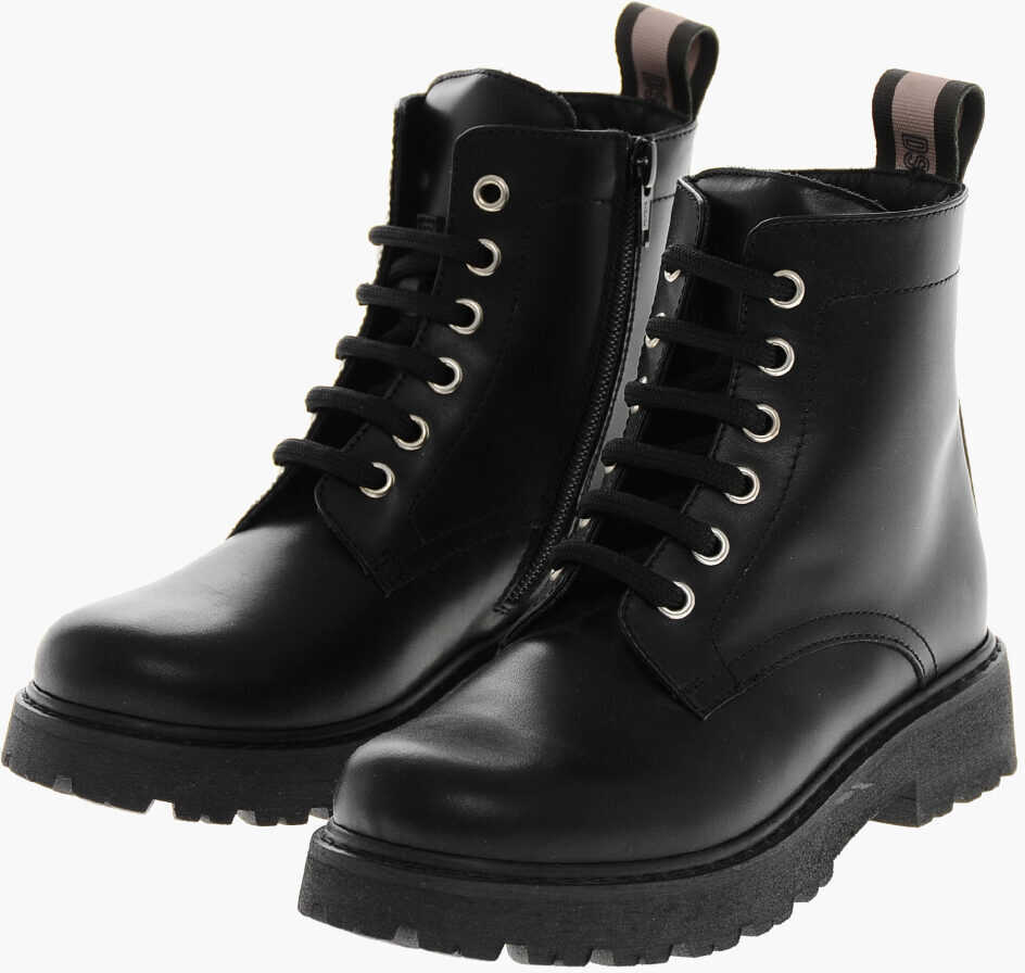 Cizme de iarna DSQUARED2 Leather Combat Booties With Inner Zip And Tape Detail Black Baieti (BM 19254113) 1