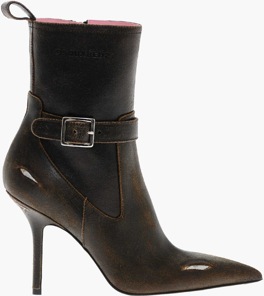 Botine DSQUARED2 Lived-In Eat My Dust Leather Booties 10Cm Brown Femei (BM 19254119) 3